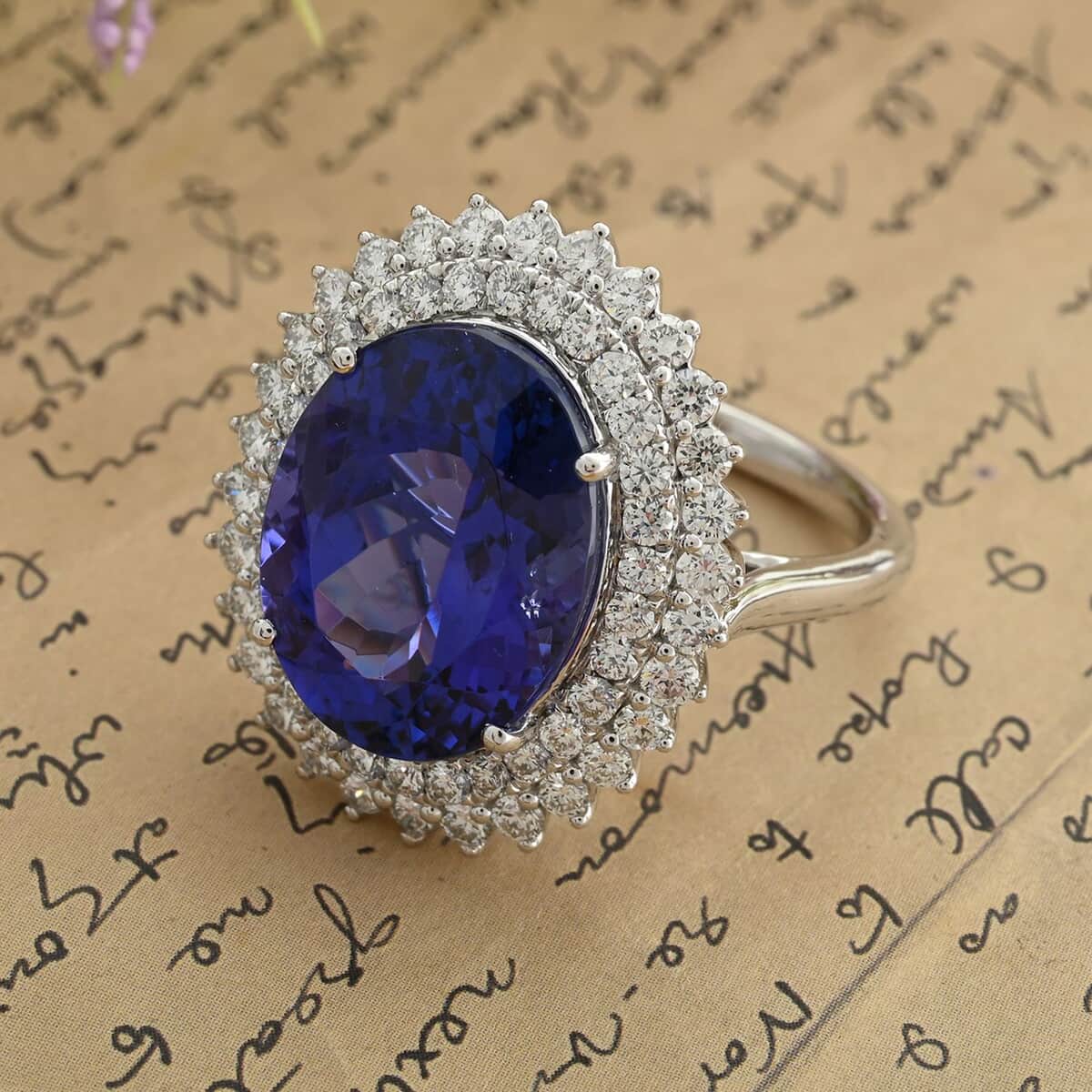 Certified & Appraised Rhapsody AAAA Tanzanite and E-F VS Diamond 12.00 ctw Ring in 950 Platinum (Size 6.0) 11.50 Grams image number 1