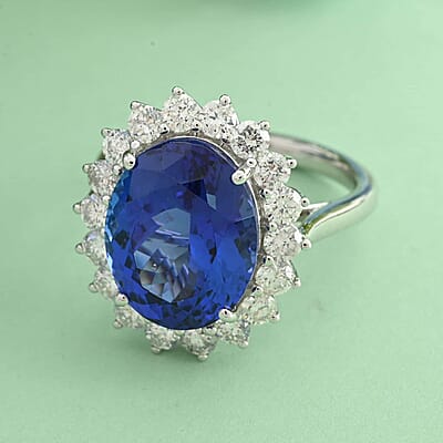 Certified & Appraised Rhapsody 950 Platinum AAAA Tanzanite and E-F VS Diamond Sunburst Ring (Size 10.0) 9.26 Grams 11.25 ctw