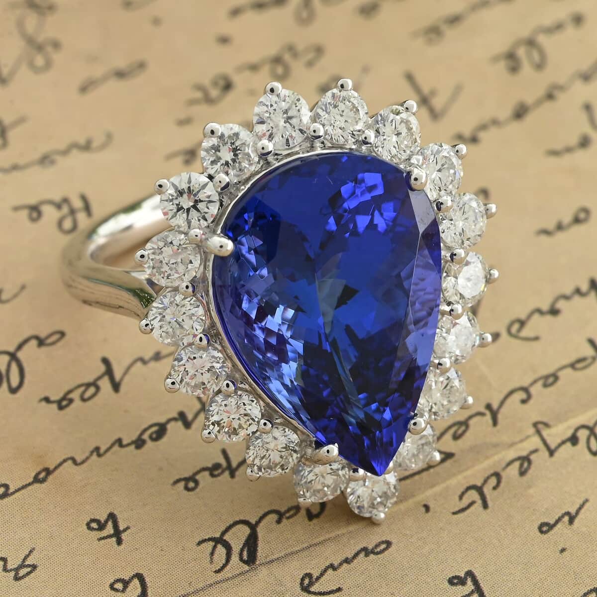 Certified & Appraised Rhapsody 950 Platinum AAAA Tanzanite and E-F VS Diamond Ring (Size 10.0) 8.90 Grams 11.15 ctw image number 1