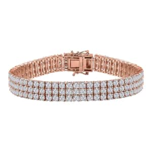 Moissanite 17.60 ctw 3 Row Bracelet in Vermeil Rose Gold Over Sterling Silver, Moissanite Jewelry, Birthday Anniversary Gift For Her (7.25 In)