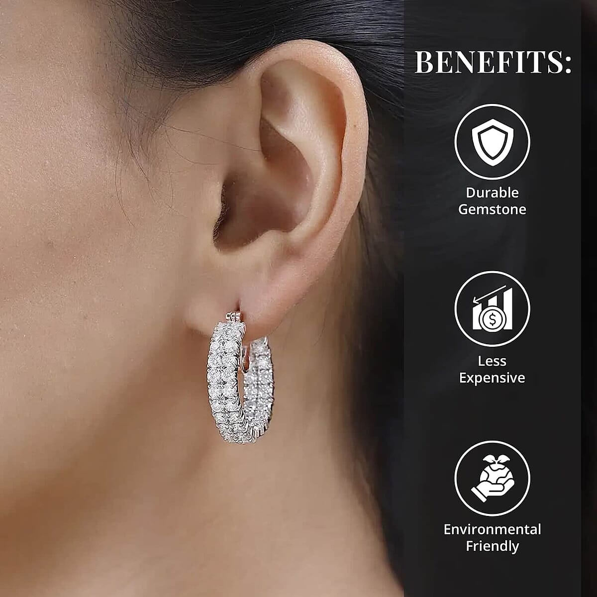 Moissanite 8.40 ctw Inside Out Hoop Earrings, Vermeil Rose Gold Over Sterling Silver Earrings, Moissanite Hoops, Moissanite Jewelry, Gifts For Her image number 3