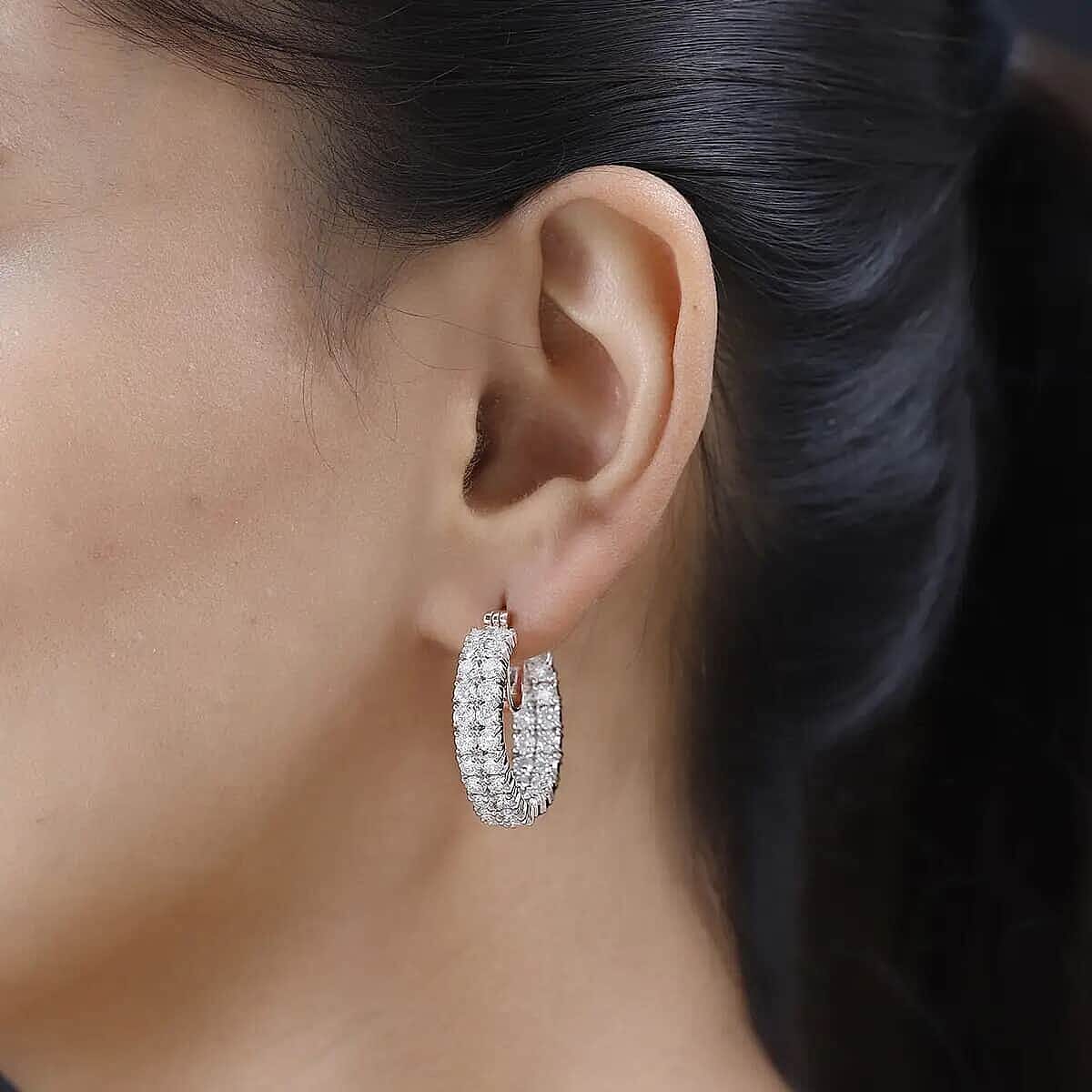 Moissanite 8.40 ctw Inside Out Hoop Earrings, Vermeil Rose Gold Over Sterling Silver Earrings, Moissanite Hoops, Moissanite Jewelry, Gifts For Her image number 4