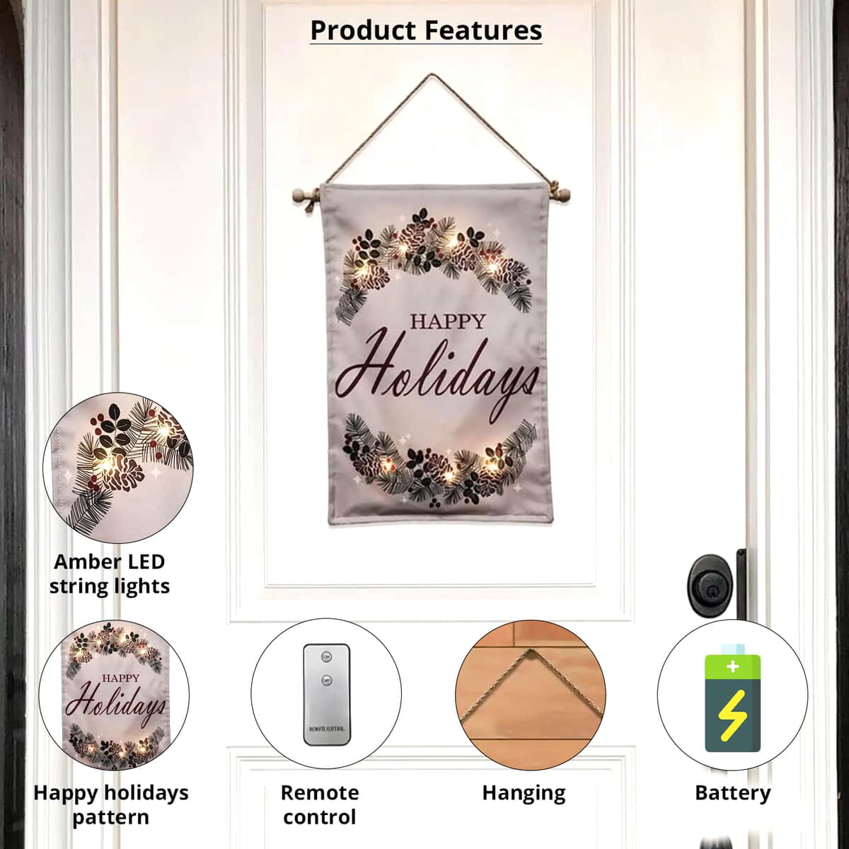 Lumabase Christmas- Battery-Operated Lighted Wall Banner – Happy Holidays image number 1