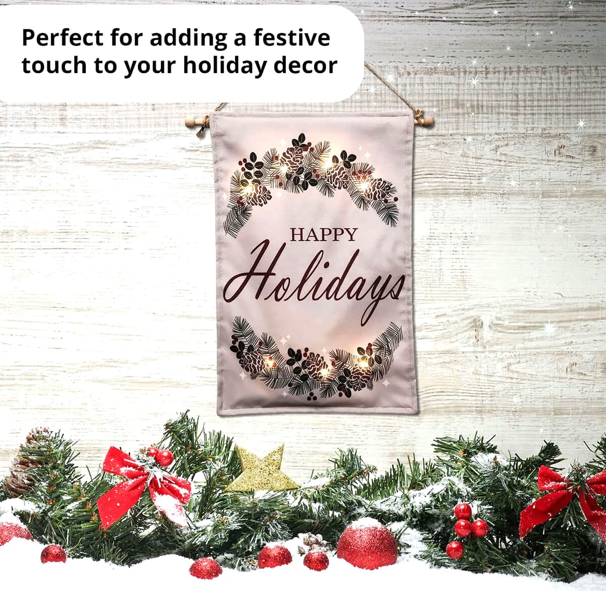 Lumabase Christmas- Battery-Operated Lighted Wall Banner – Happy Holidays image number 2