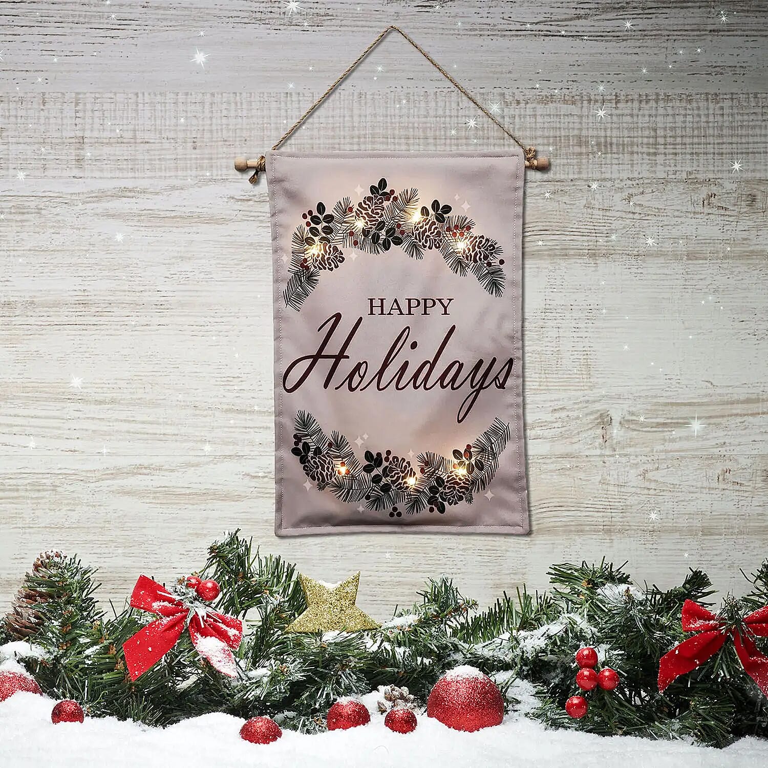 Lumabase Christmas- Battery-Operated Lighted Wall Banner – Happy Holidays
