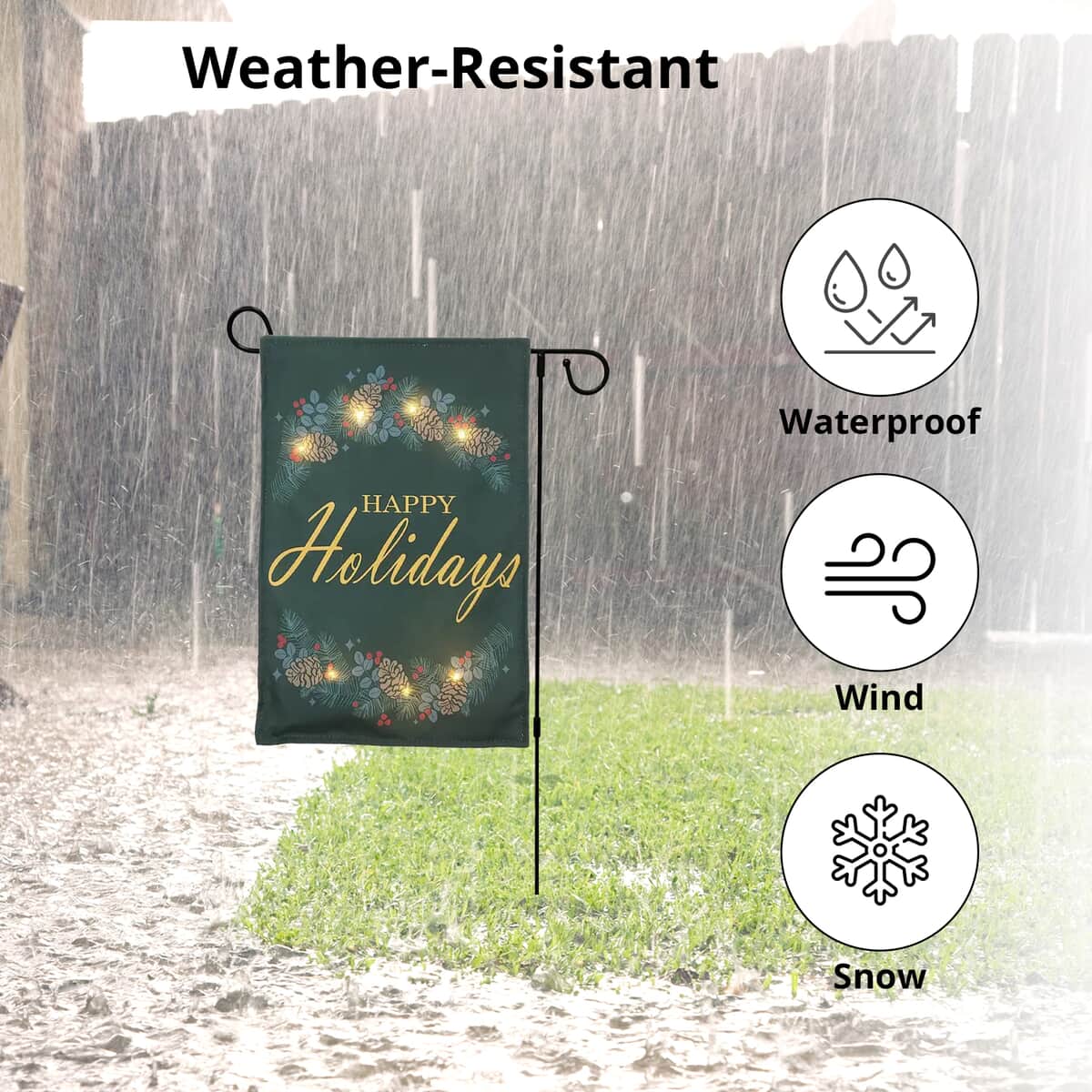 Lumabase Christmas-Battery Operated Lighted Outdoor Banner with Garden Flag Stand – Happy Holidays image number 2