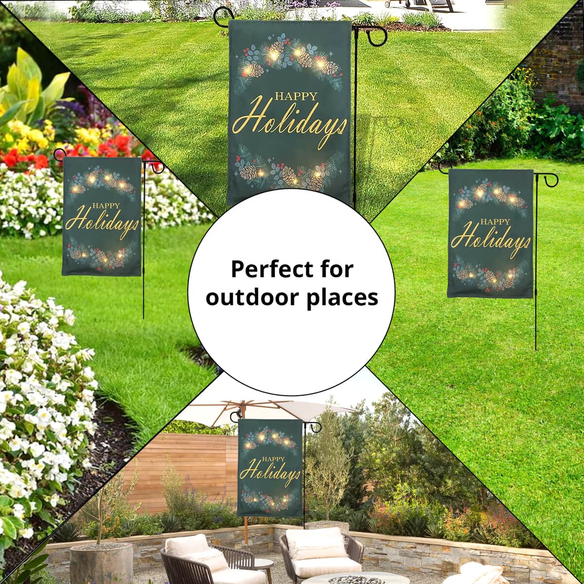 Lumabase Christmas-Battery Operated Lighted Outdoor Banner with Garden Flag Stand – Happy Holidays image number 3