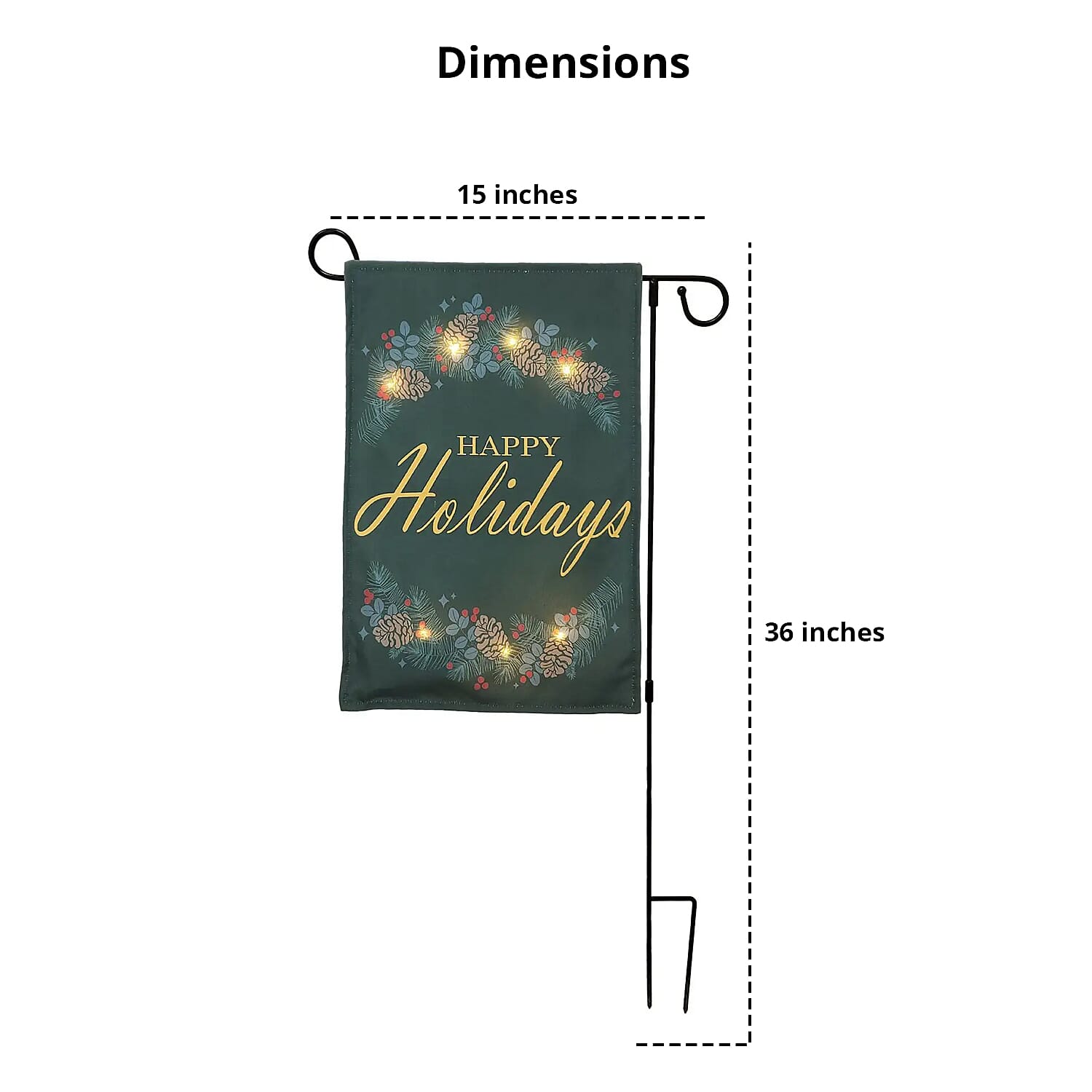 Lumabase Christmas-Battery Operated Lighted Outdoor Banner with Garden Flag Stand – Happy Holidays