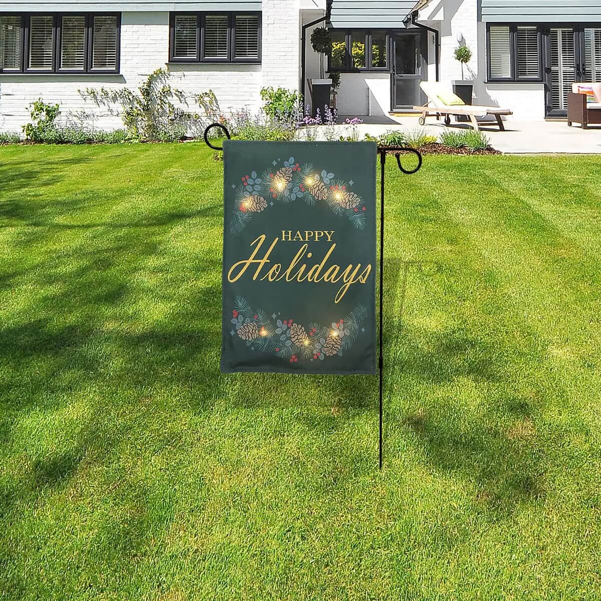 Lumabase Christmas-Battery Operated Lighted Outdoor Banner with Garden Flag Stand – Happy Holidays image number 5