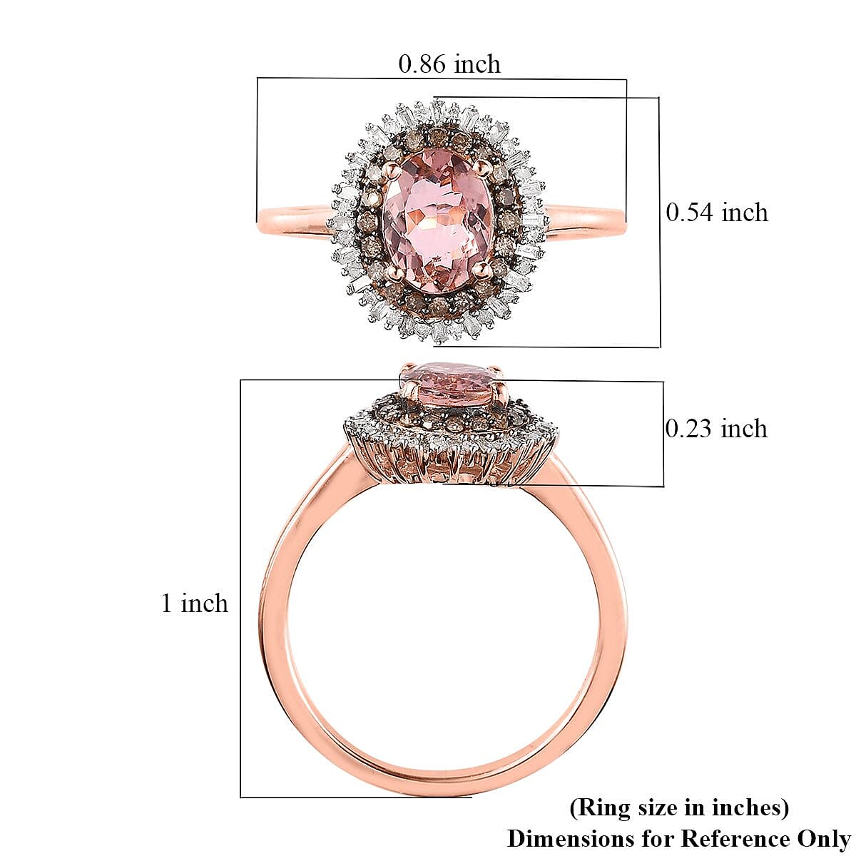 Premium Blush Tourmaline, Natural Champagne and White Diamond Floral Ring in Vermeil Rose Gold Over Sterling Silver (Size 10.0) 1.60 ctw