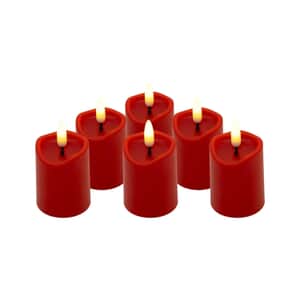 Lumabase Christmas-Battery Operated 3D Wick Flame Mini Pillars, Red – Set of 6