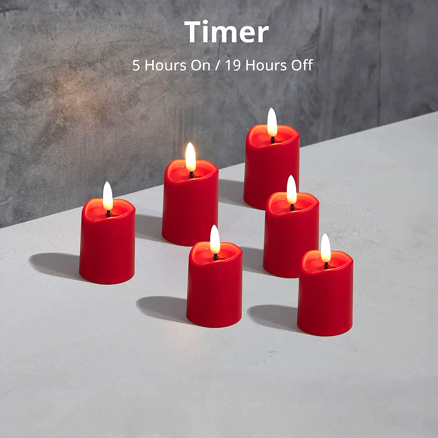 Lumabase Christmas-Battery Operated 3D Wick Flame Mini Pillars, Red – Set of 6