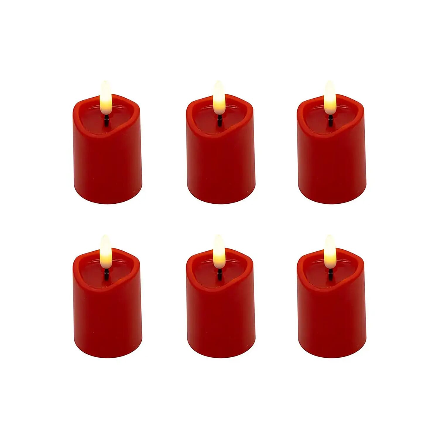 Lumabase Christmas-Battery Operated 3D Wick Flame Mini Pillars, Red – Set of 6