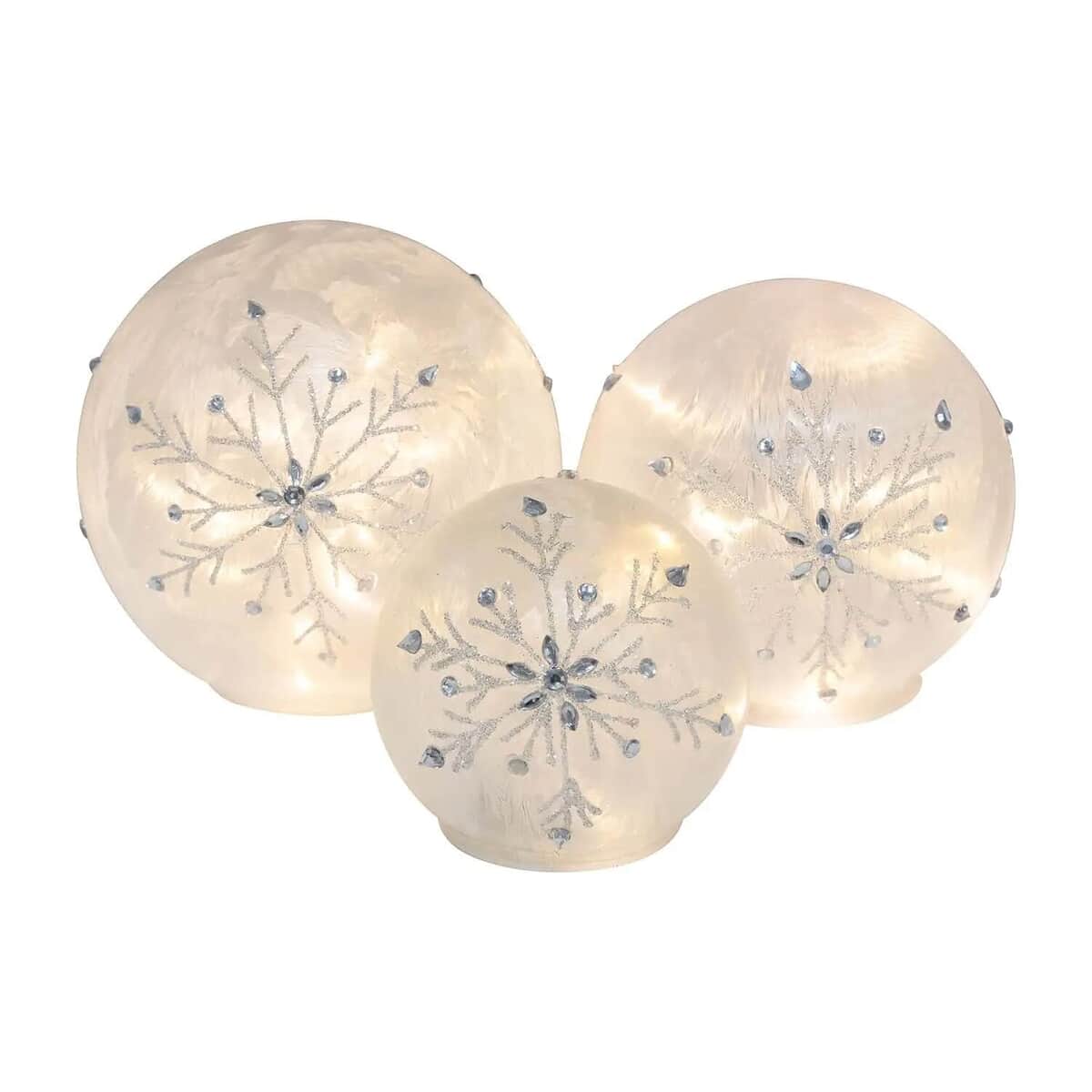 Lumabase Christmas-Battery Operated Glass Snowflake Globes – Set of 3, Decorative LED Lights Battery Operated Décor Globe, Home Décor Lights image number 0