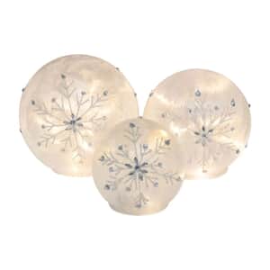 Lumabase Christmas-Battery Operated Glass Snowflake Globes – Set of 3, Decorative LED Lights Battery Operated Décor Globe, Home Décor Lights