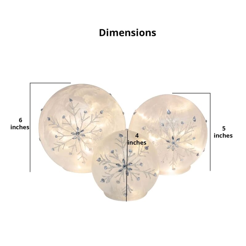 Lumabase Christmas-Battery Operated Glass Snowflake Globes – Set of 3, Decorative LED Lights Battery Operated Décor Globe, Home Décor Lights