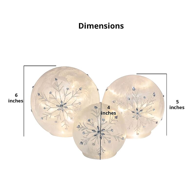 Lumabase Christmas-Battery Operated Glass Snowflake Globes – Set of 3, Decorative LED Lights Battery Operated Décor Globe, Home Décor Lights