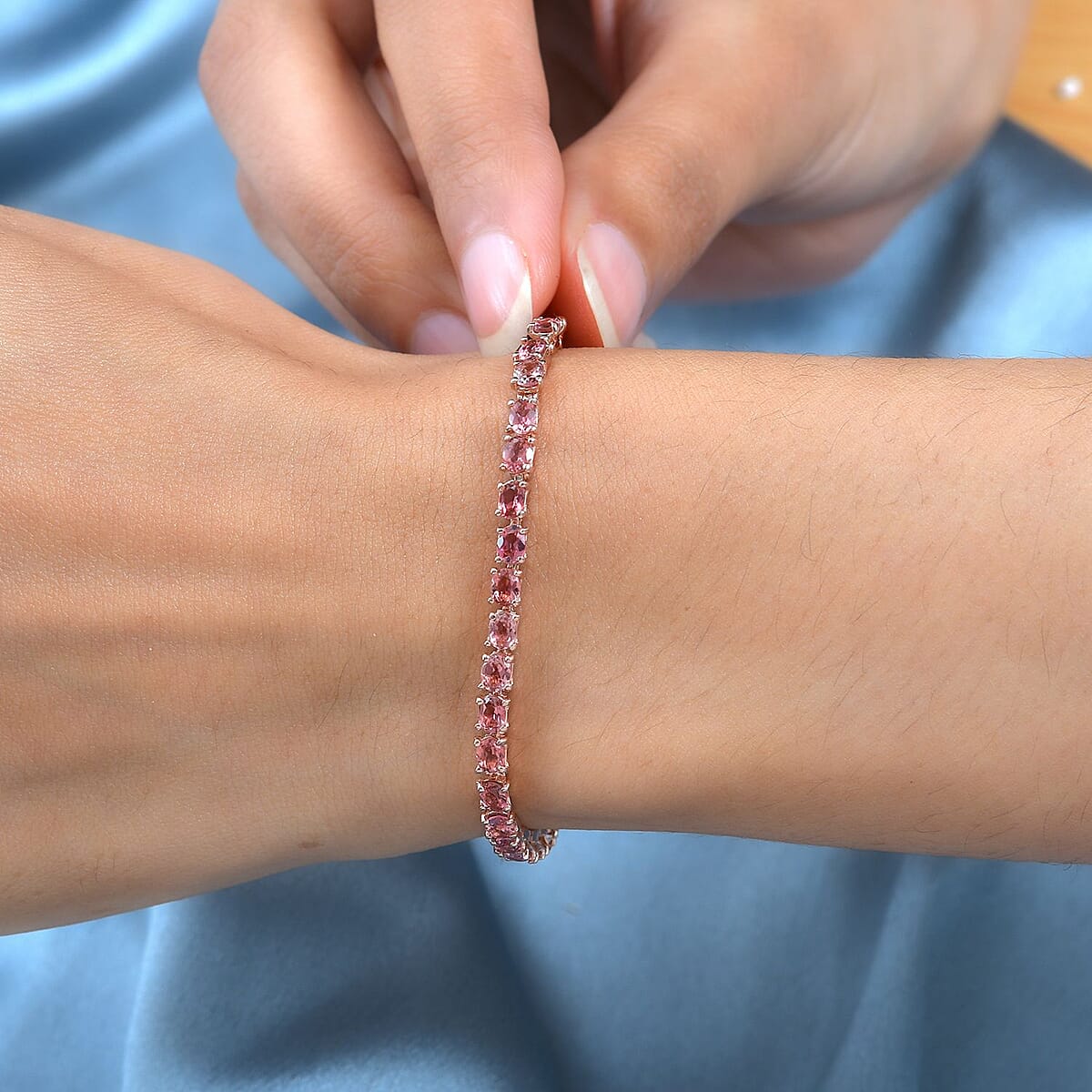 Premium Blush Tourmaline Tennis Bracelet in Vermeil RG Over Sterling Silver (6.50 In) (Del. in 8-10 Days) 5.50 ctw image number 2