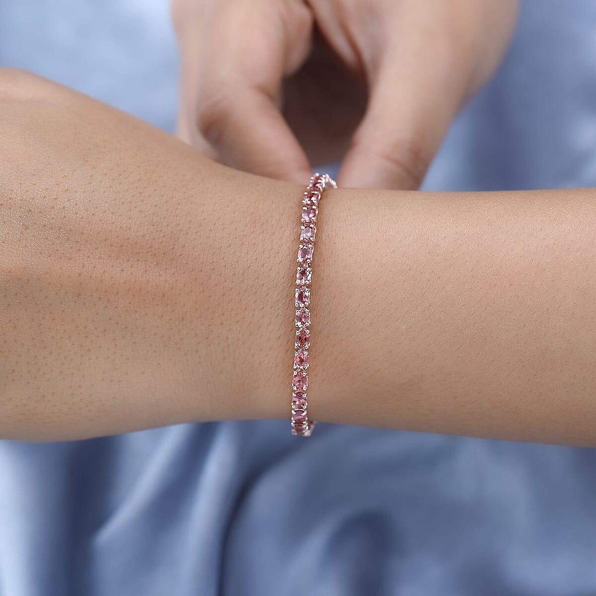 Premium Blush Tourmaline Tennis Bracelet in Vermeil Rose Gold Over Sterling Silver (7.25 In) 6.00 ctw image number 2