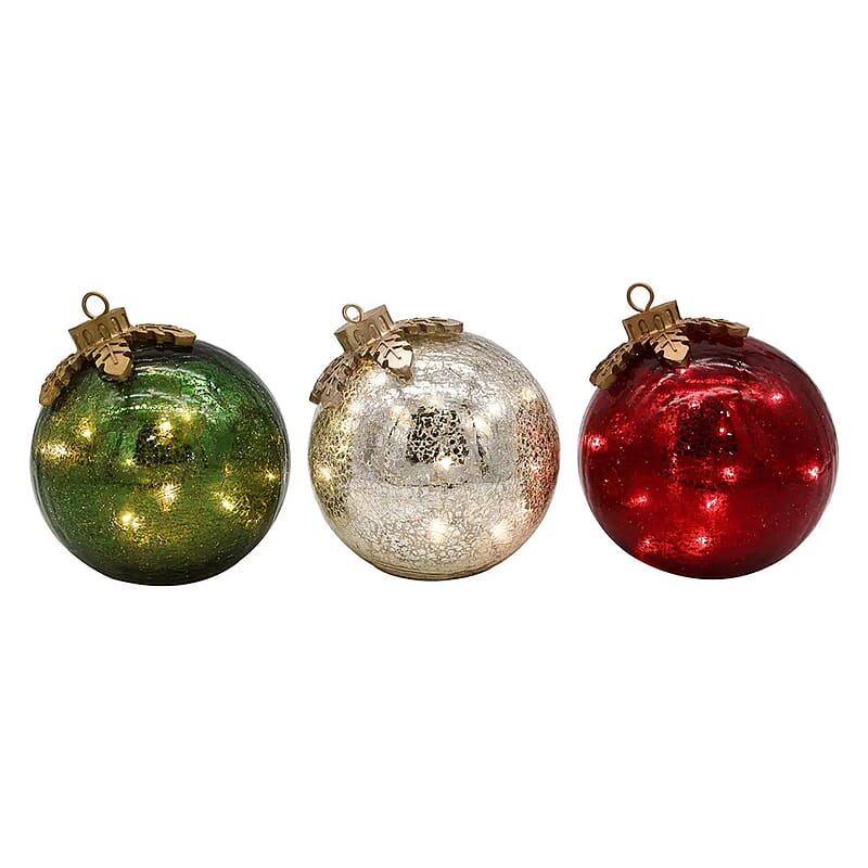 Lumabase Battery Operated Glass Tabletop Christmas Ornaments – Set of 3