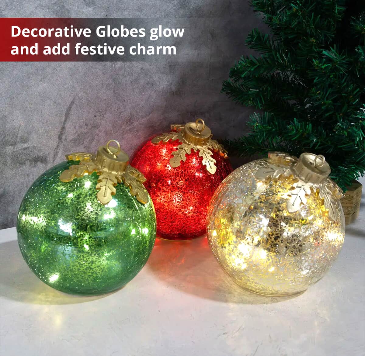Lumabase Battery Operated Glass Tabletop Christmas Ornaments – Set of 3 image number 2