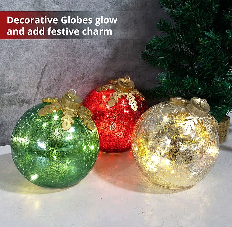 Lumabase Battery Operated Glass Tabletop Christmas Ornaments – Set of 3