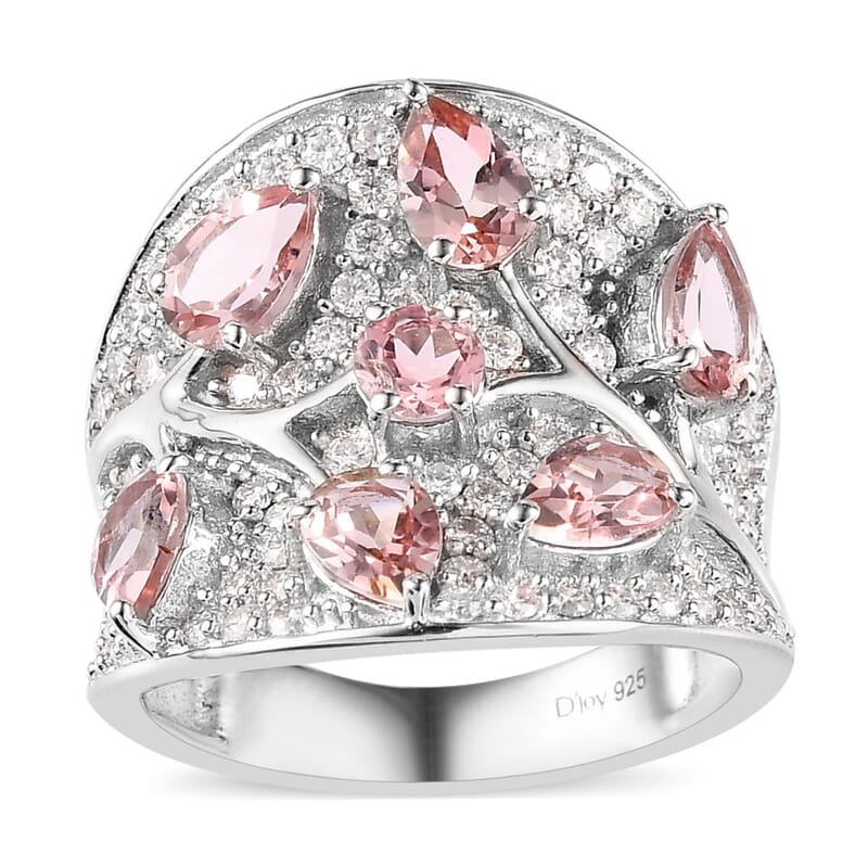 Premium Blush Tourmaline and Moissanite Ring in Vermeil Rose Gold and Platinum Over Sterling Silver (Size 10.0) 4.10 ctw