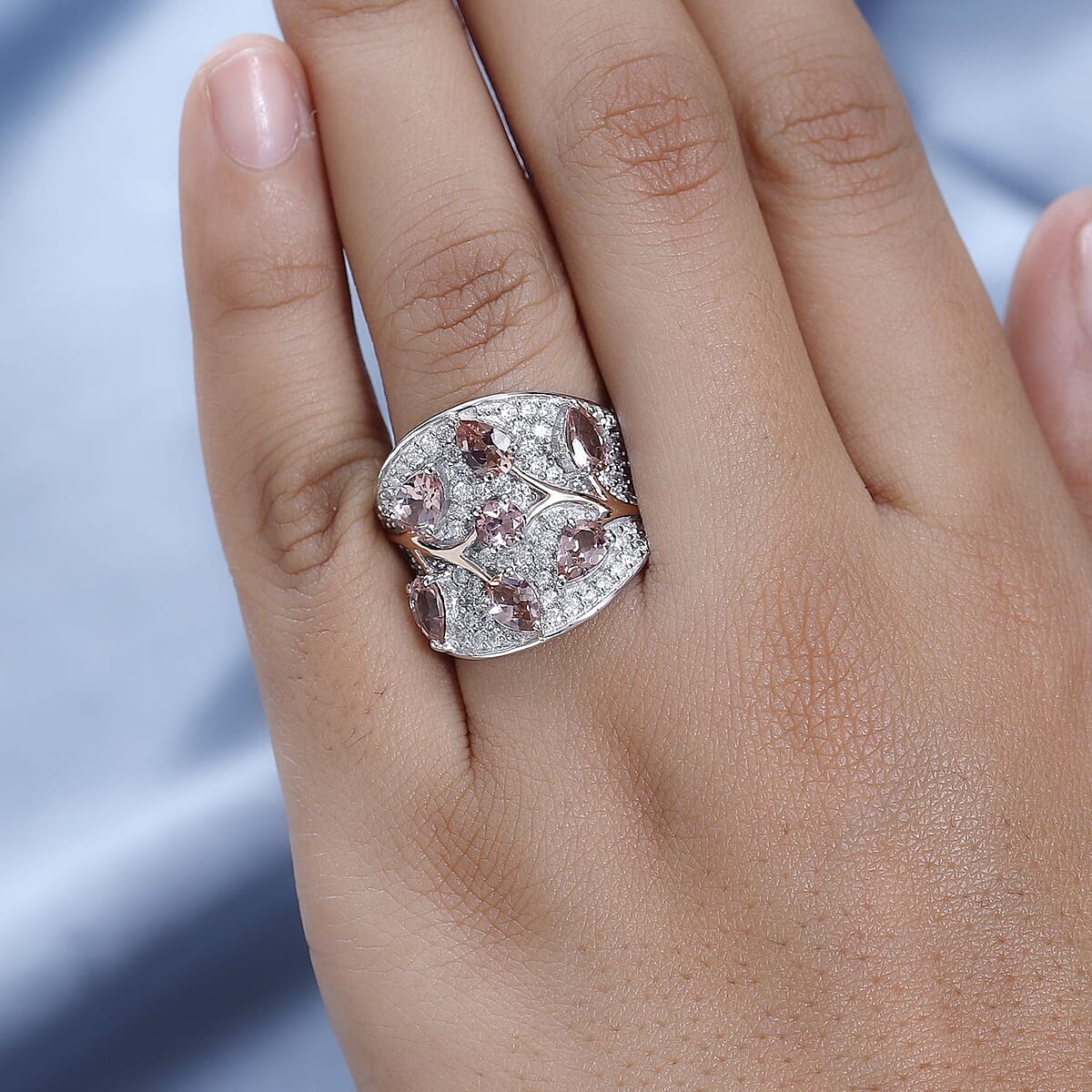 Premium Blush Tourmaline, Moissanite Ring in Vermeil RG and Platinum Over Sterling Silver (Size 10.0) (Del. in 8-10 Days) 4.10 ctw image number 2