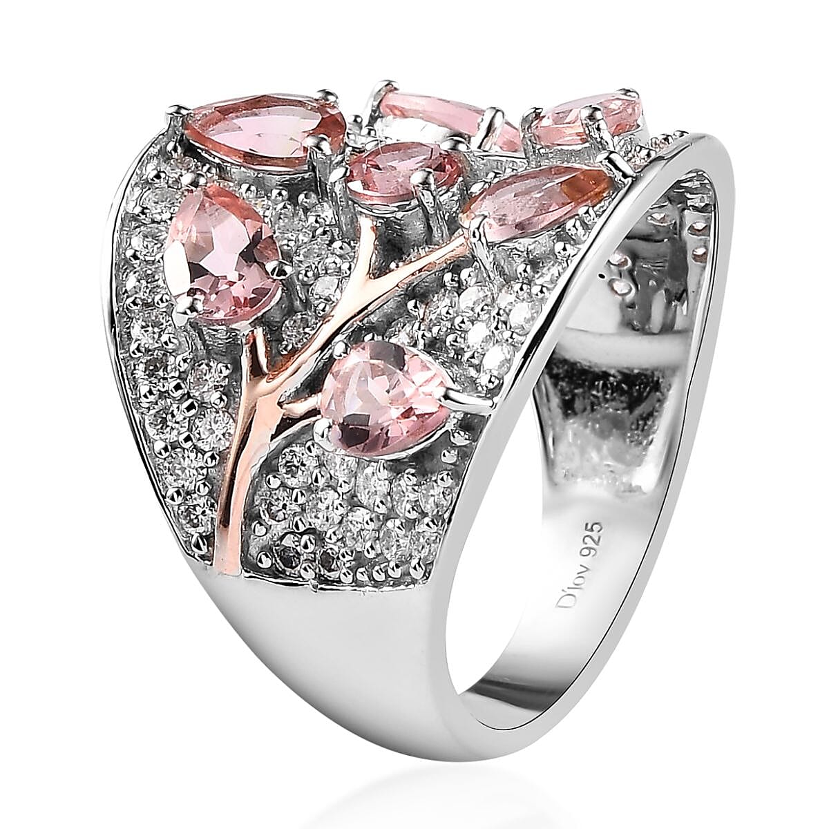 Premium Blush Tourmaline and Moissanite Ring in Vermeil Rose Gold and Platinum Over Sterling Silver (Size 9.0) 4.10 ctw image number 3