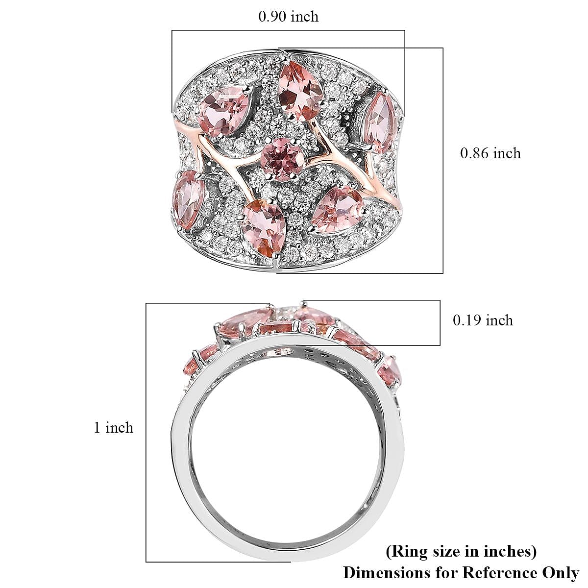 Premium Blush Tourmaline and Moissanite Ring in Vermeil Rose Gold and Platinum Over Sterling Silver (Size 9.0) 4.10 ctw image number 5