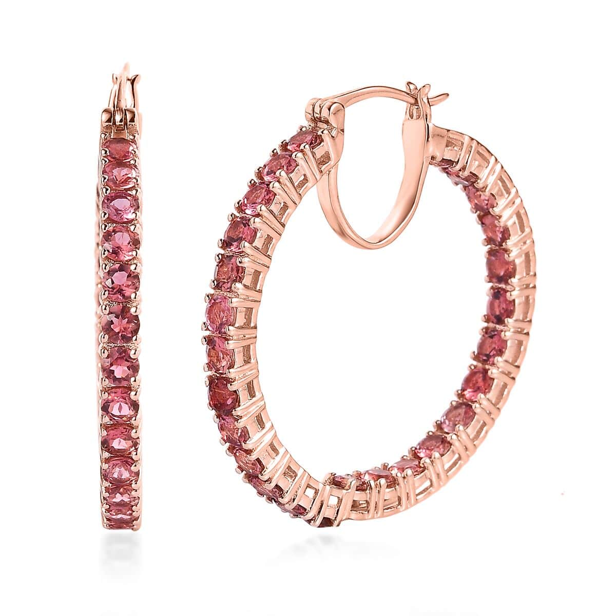 Premium Blush Tourmaline Inside Out Hoop Earrings in Vermeil Rose Gold Over Sterling Silver 5.10 ctw image number 0