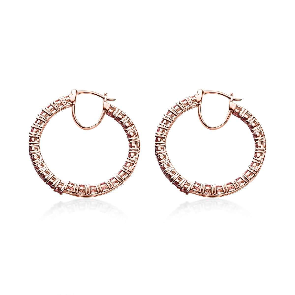 Premium Blush Tourmaline Inside Out Hoop Earrings in Vermeil Rose Gold Over Sterling Silver 5.10 ctw image number 3