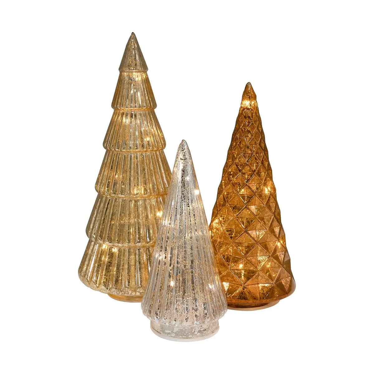 Lumabase Christmas-Battery Operated Gold, Bronze & Silver Trees – Set of 3 image number 0