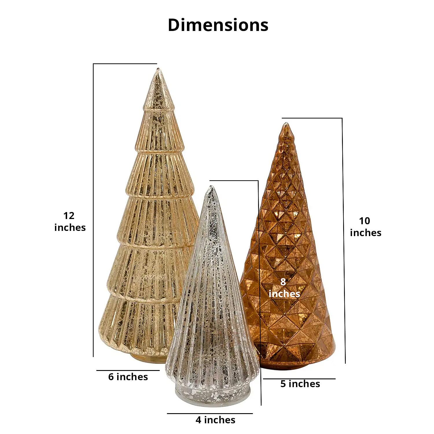 Lumabase Christmas-Battery Operated Gold, Bronze & Silver Trees – Set of 3