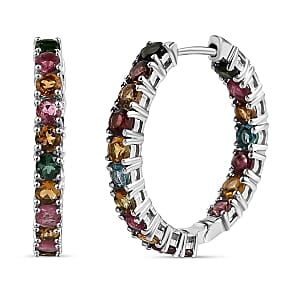 Multi-Tourmaline 3.96 ctw Earrings in Platinum Over Sterling Silver