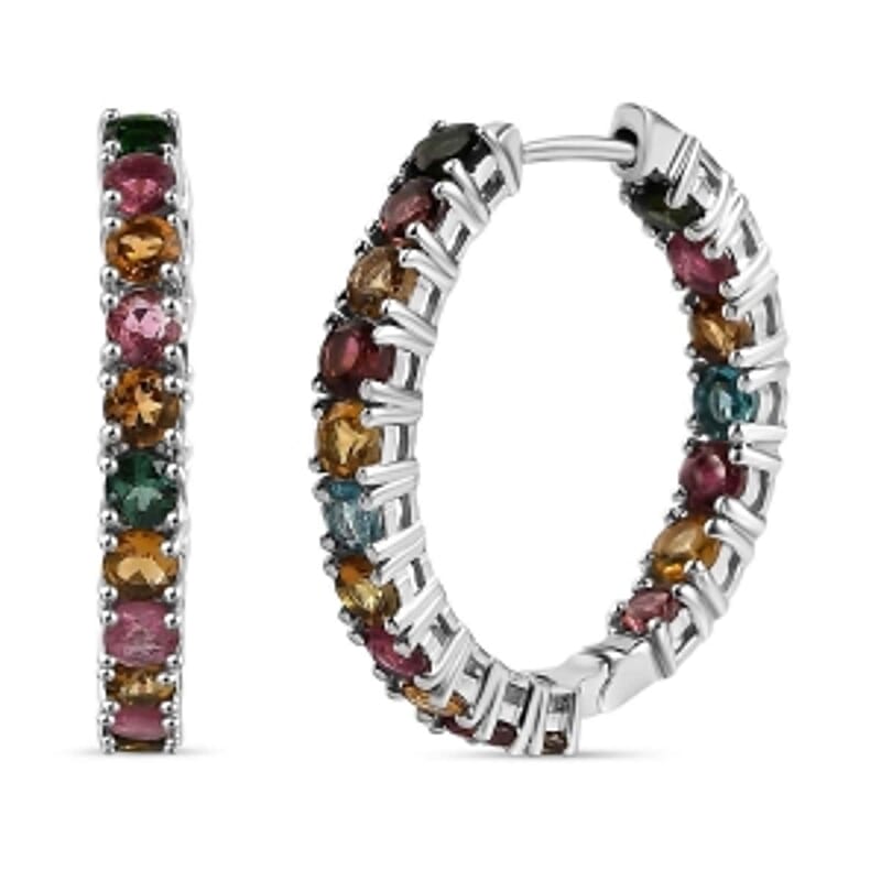 Multi-Tourmaline 3.96 ctw Earrings in Platinum Over Sterling Silver