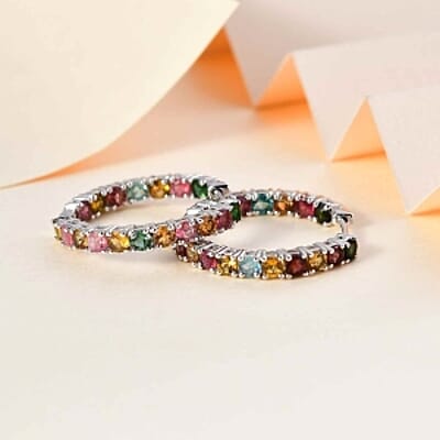Multi-Tourmaline 3.96 ctw Earrings in Platinum Over Sterling Silver