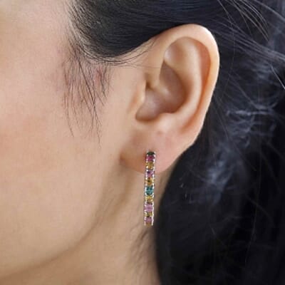 Multi-Tourmaline 3.96 ctw Earrings in Platinum Over Sterling Silver