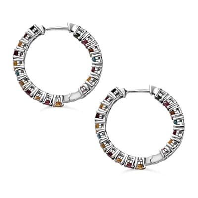 Multi-Tourmaline 3.96 ctw Earrings in Platinum Over Sterling Silver