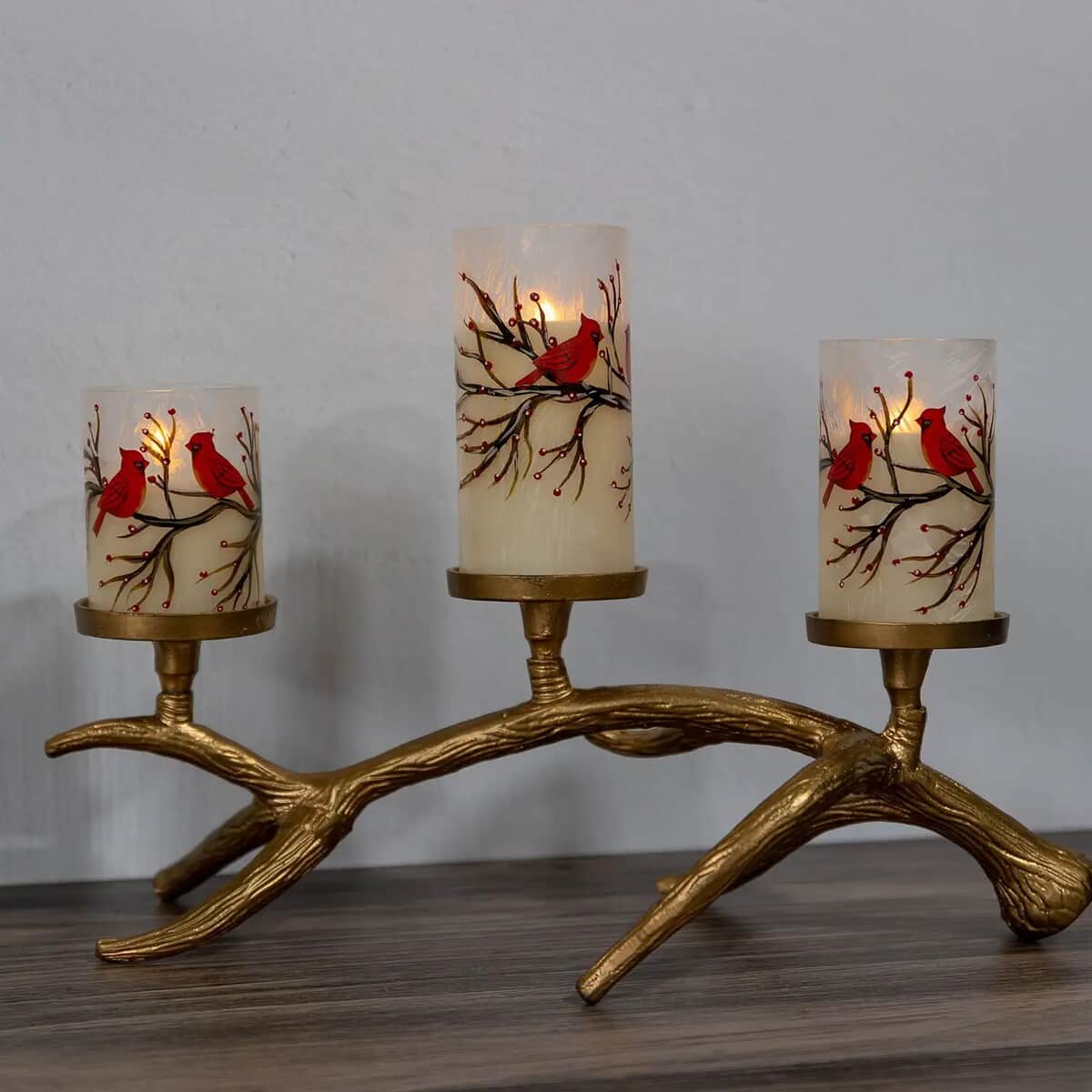 Lumabase Christmas-Battery Operated LED Red Cardinals Hurricane Candles – Set of 3 image number 5