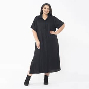 Tamsy Black Collar Dress with 3/4 Sleeve -S/M