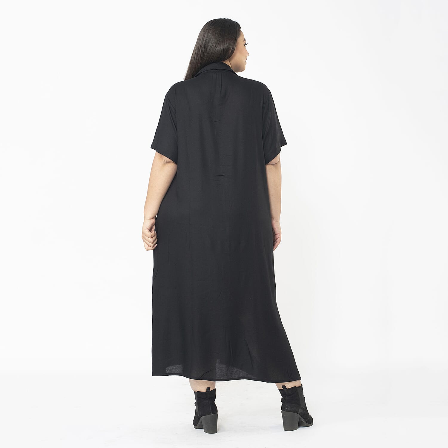 Tamsy Black Collar Dress with 3/4 Sleeve -S/M