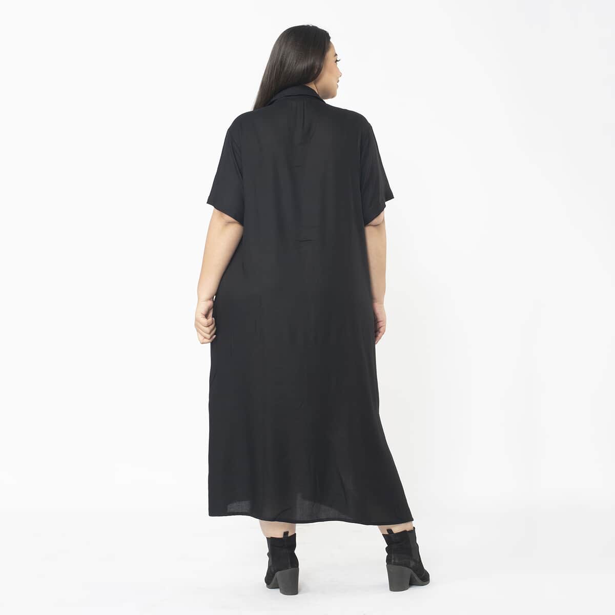 Tamsy Black Collar Dress with 3/4 Sleeve -S/M image number 1