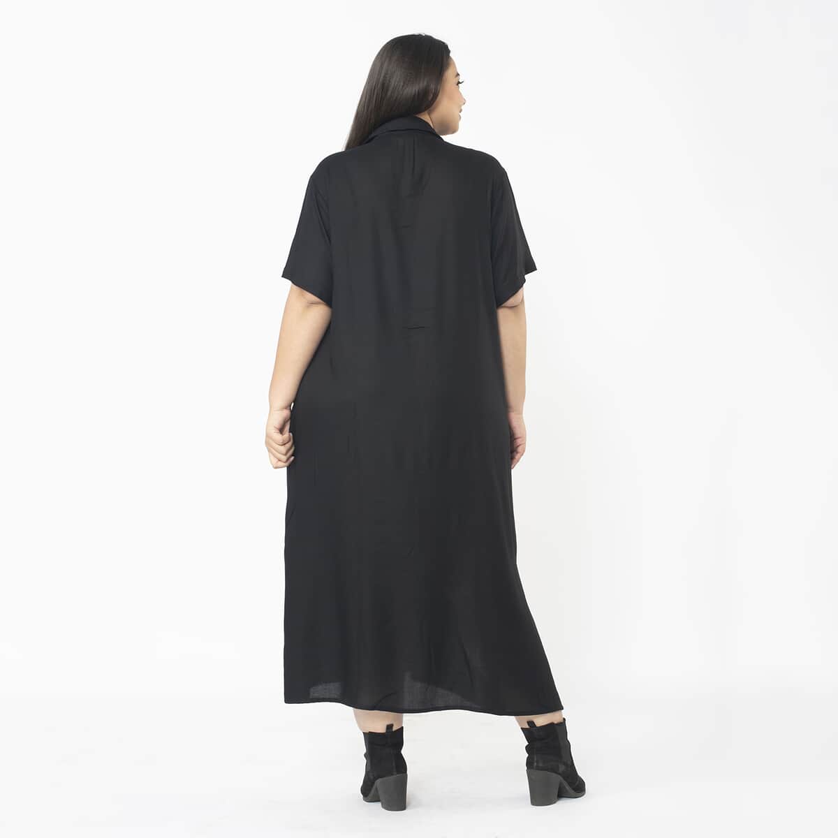 Tamsy Black Collar Dress with 3/4 Sleeve - L/XL image number 1