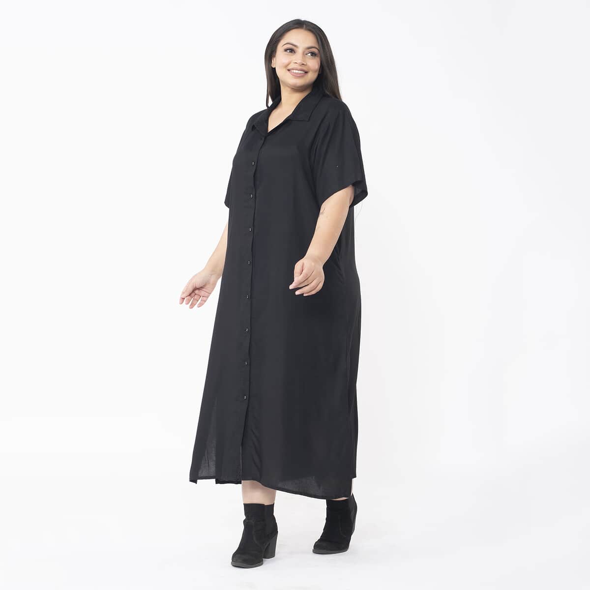 Tamsy Black Collar Dress with 3/4 Sleeve - L/XL image number 2