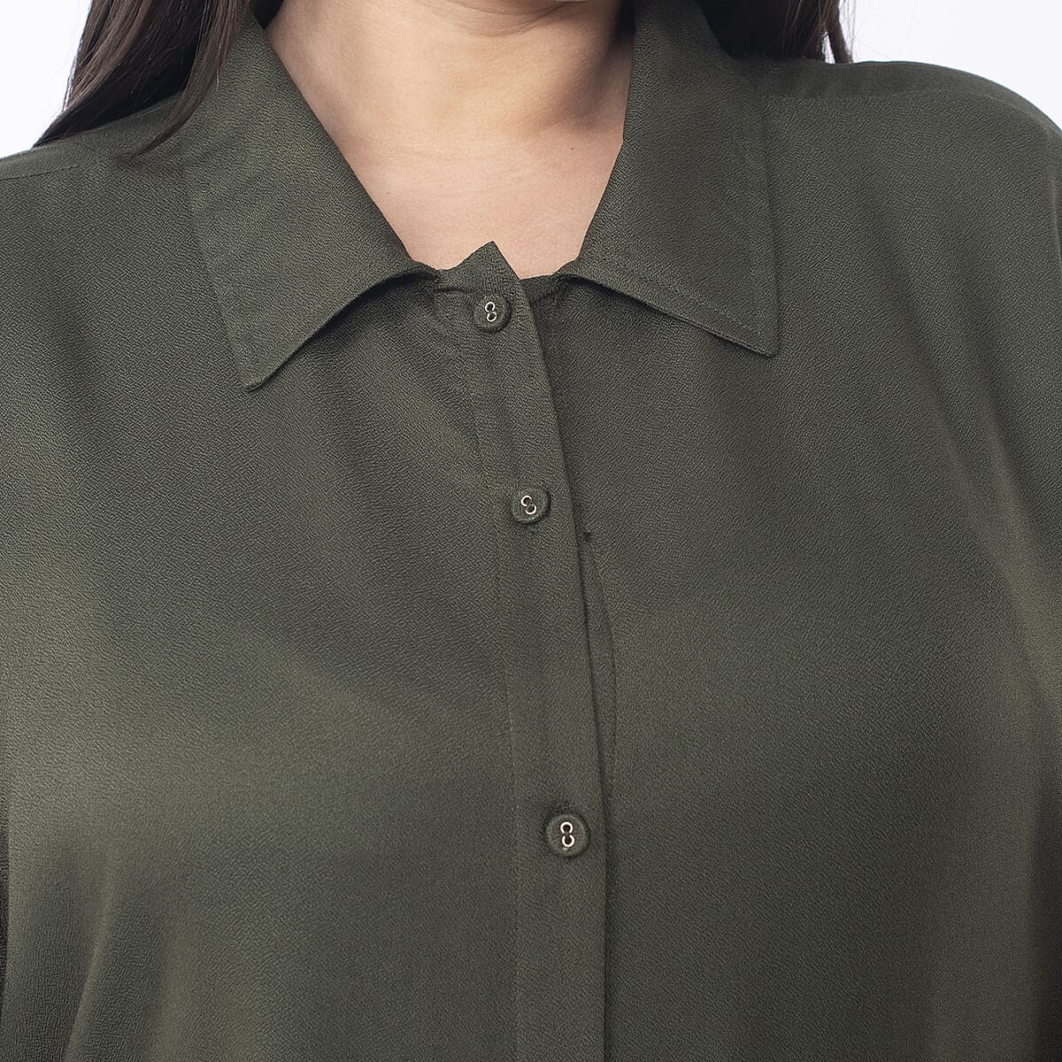 Tamsy Moss Green Collar Dress with 3/4 Sleeve - S/M image number 4