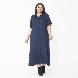 Tamsy Navy Collar Dress with 3/4 Sleeve - L/XL