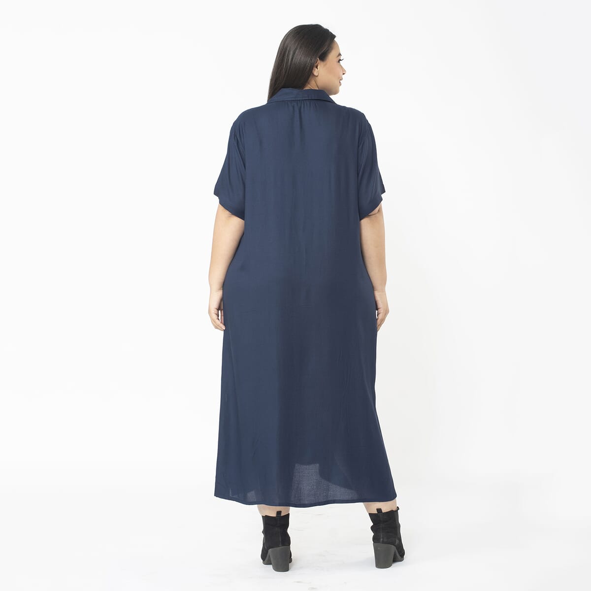 Tamsy Navy Collar Dress with 3/4 Sleeve - L/XL image number 1
