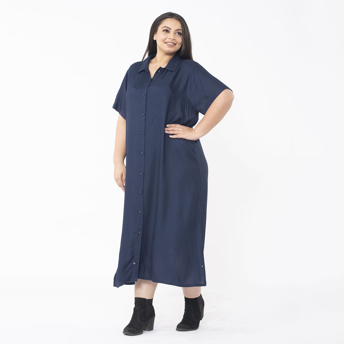 Tamsy Navy Collar Dress with 3/4 Sleeve - L/XL image number 2