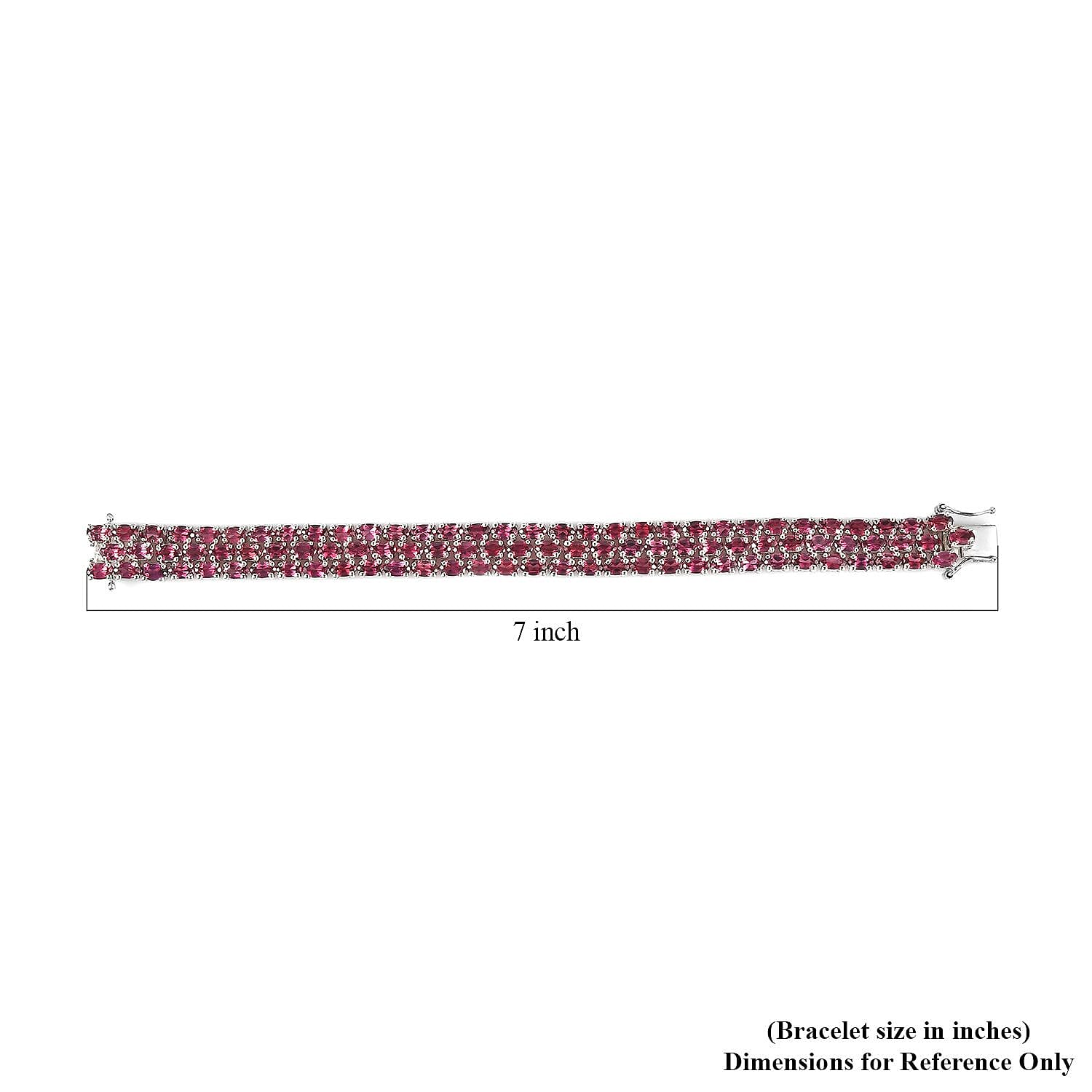Tanzanian Wine Garnet Three-Row Bracelet in Platinum Over Sterling Silver (6.50 In) 27.75 ctw